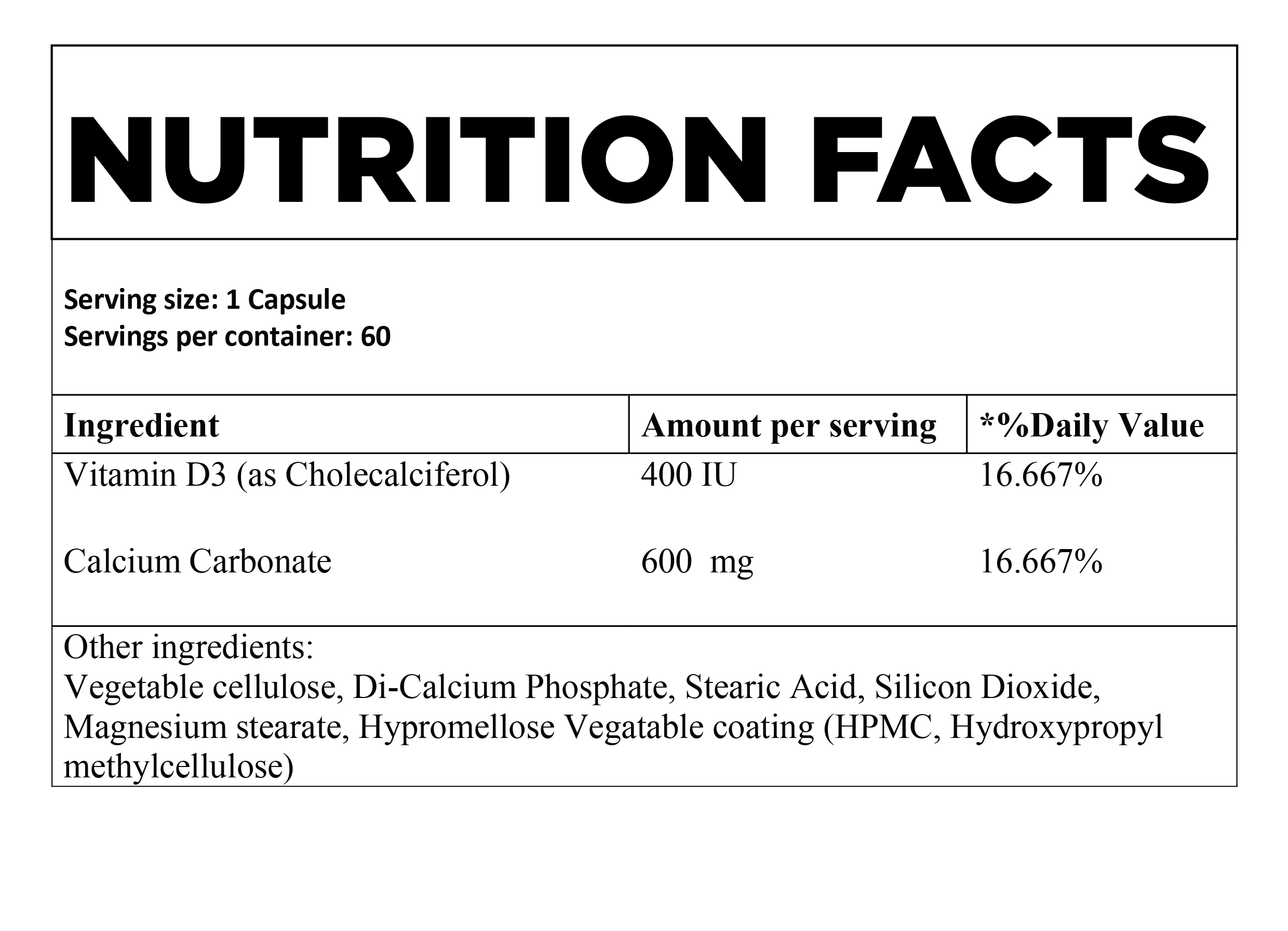 Calcium With Vit D Supplement facts